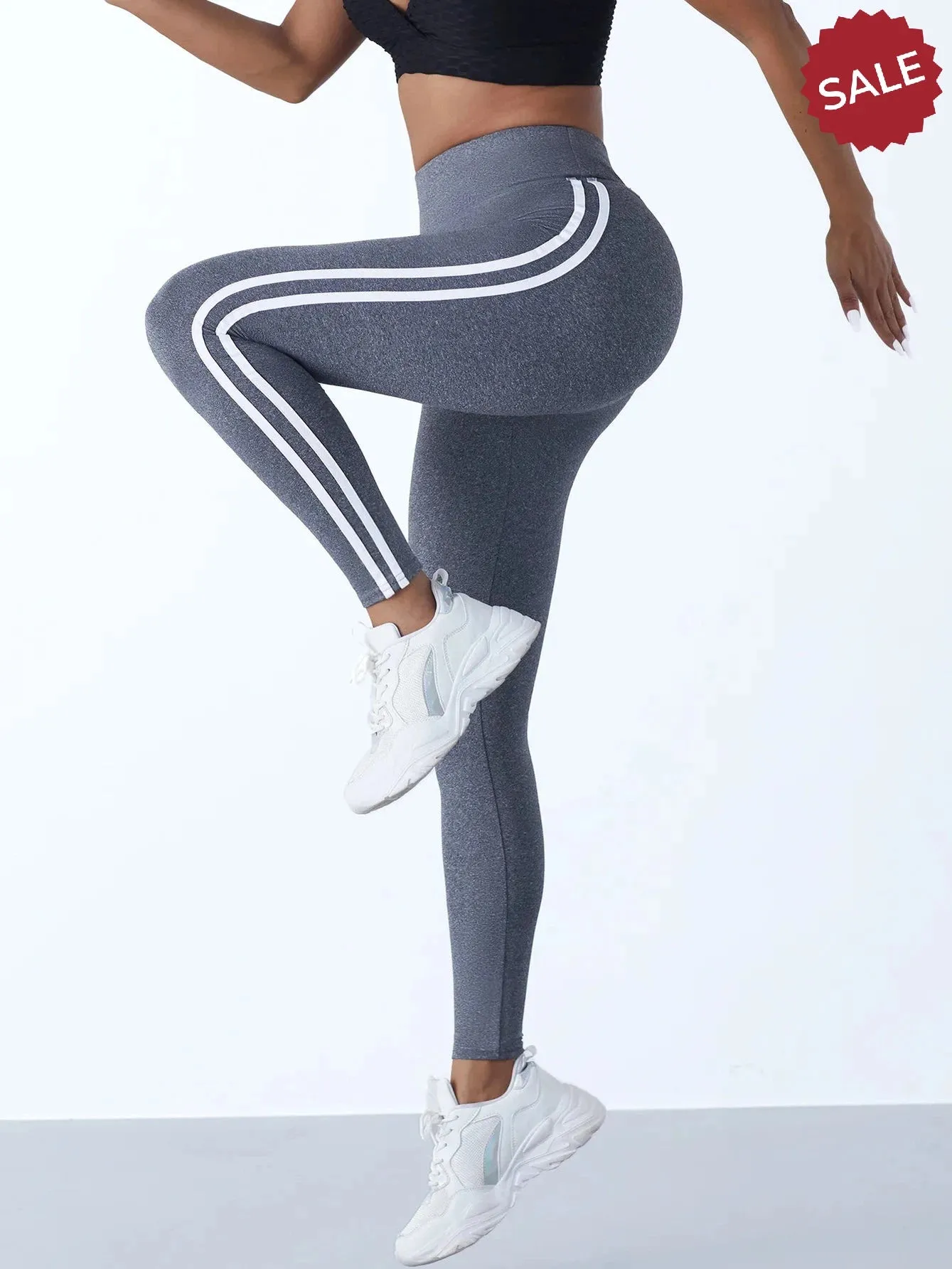 Casual Sports High-Waist Stripe Pants - Yoga Leggings