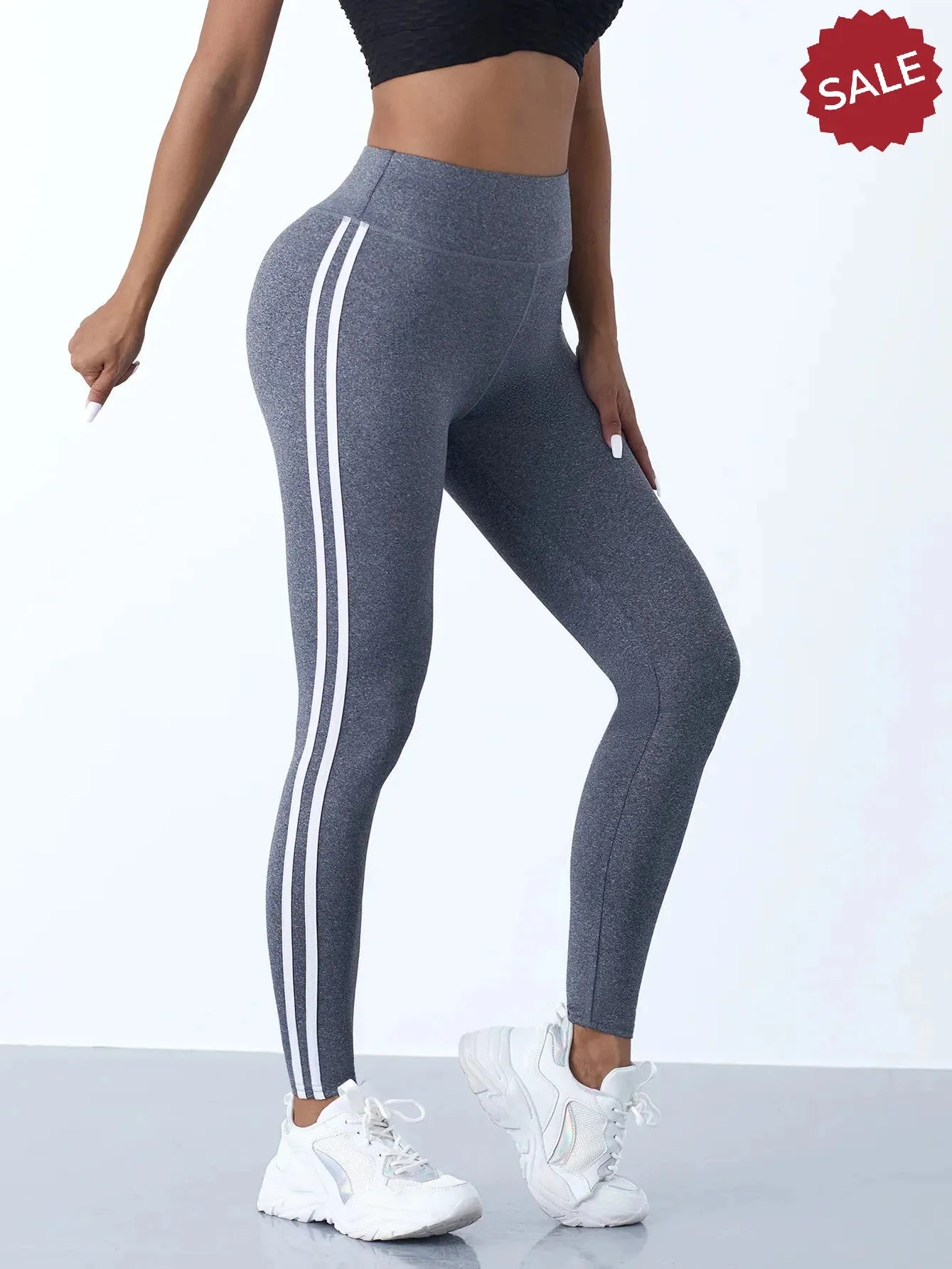 Casual Sports High-Waist Stripe Pants - Yoga Leggings