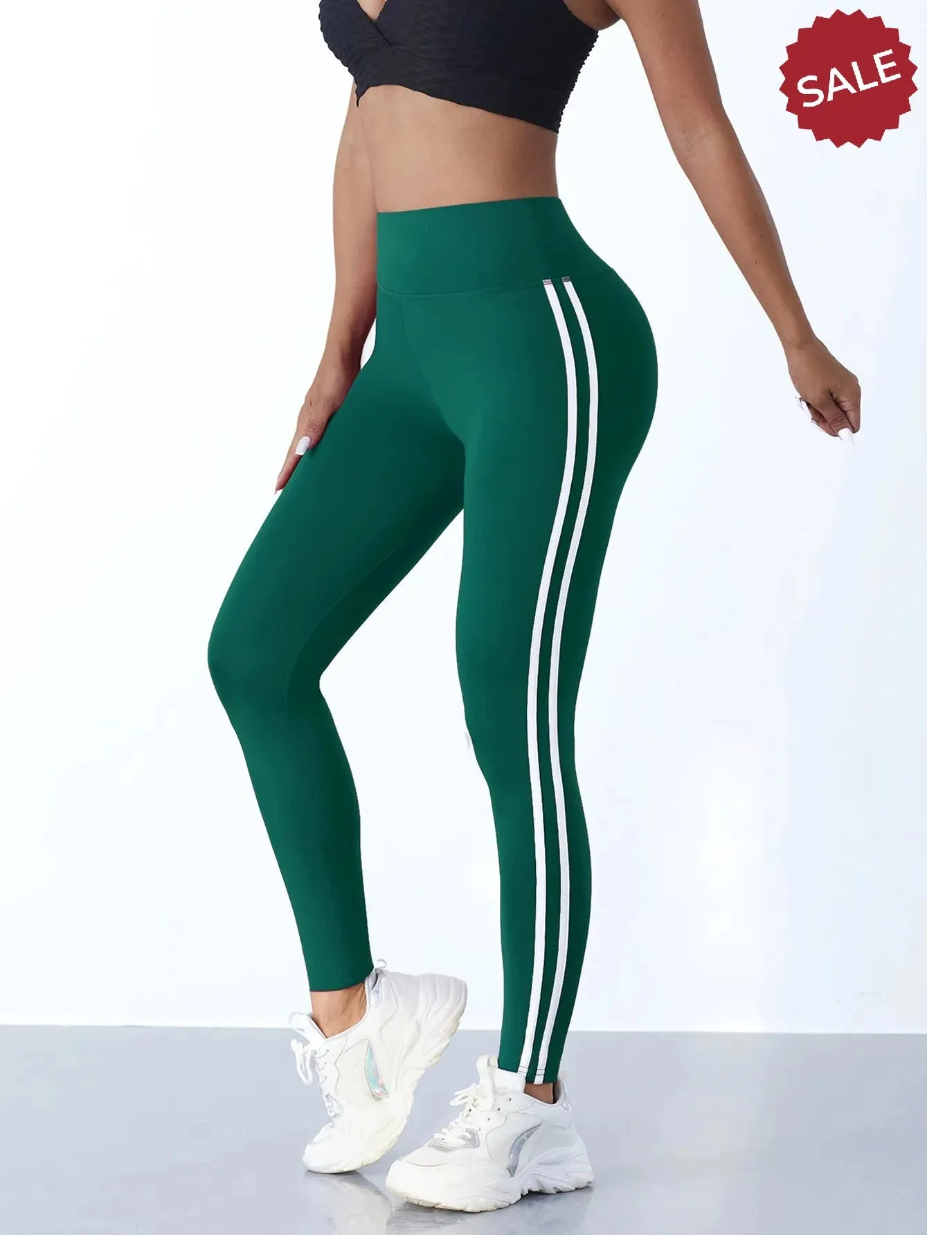 Casual Sports High-Waist Stripe Pants - Yoga Leggings