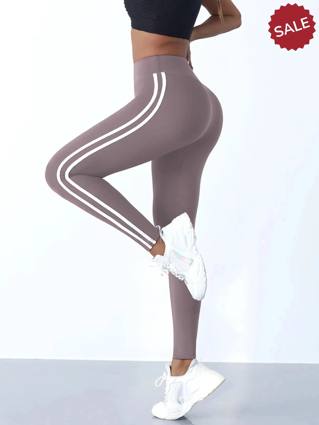 Casual Sports High-Waist Stripe Pants - Yoga Leggings