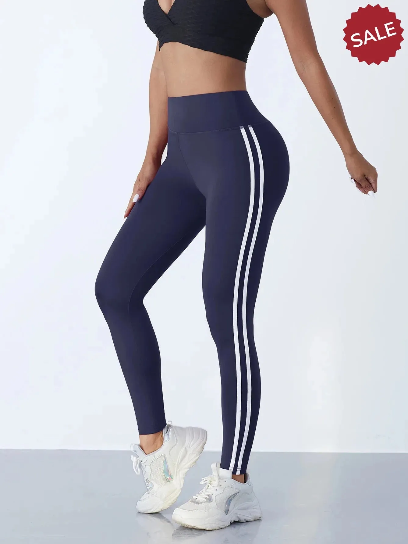 Casual Sports High-Waist Stripe Pants - Yoga Leggings
