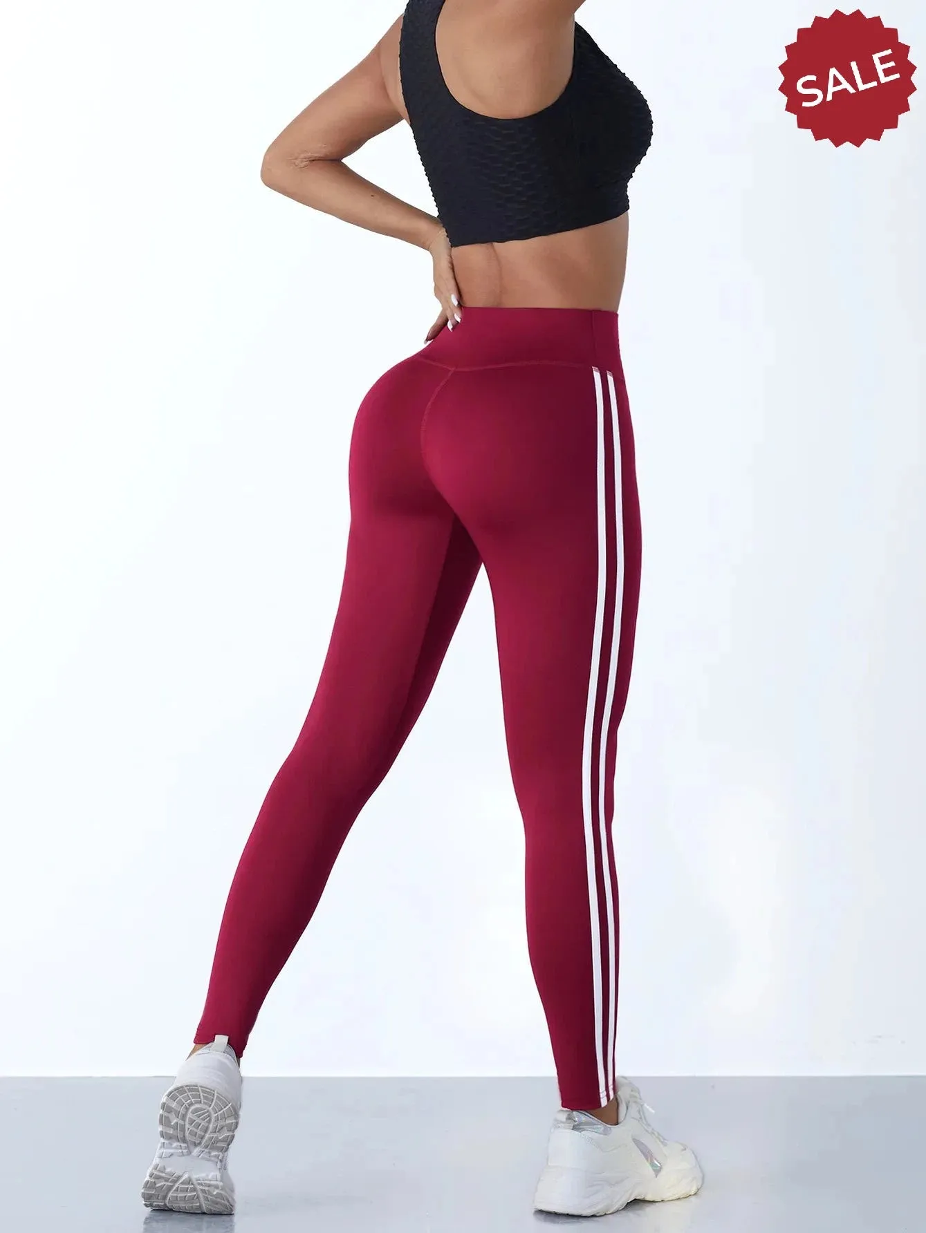 Casual Sports High-Waist Stripe Pants - Yoga Leggings