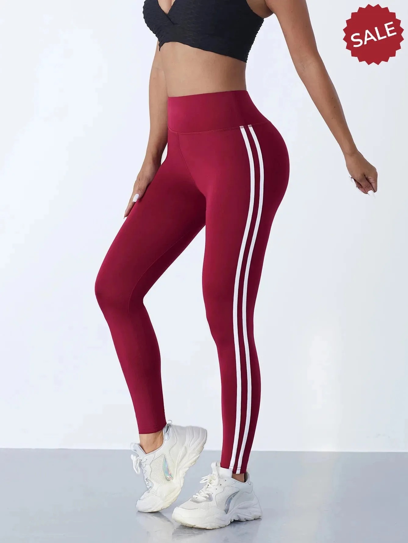 Casual Sports High-Waist Stripe Pants - Yoga Leggings