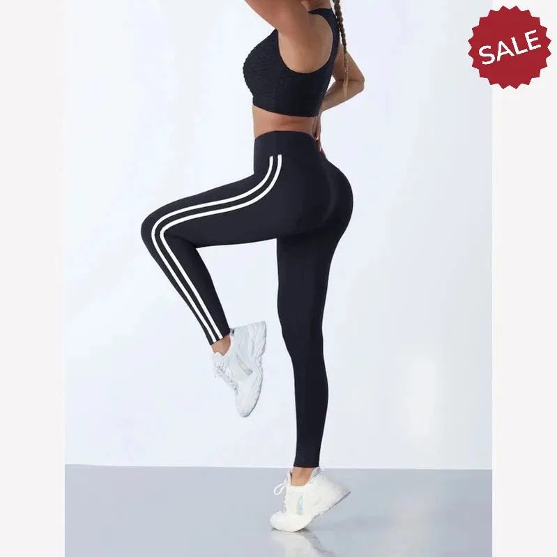 Casual Sports High-Waist Stripe Pants - Yoga Leggings