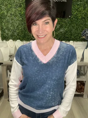 CB Colorblock V-neck Lightweight Sweater