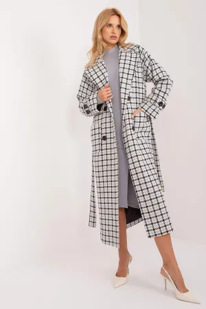 Checkered Cotton-Nylon Blend Long Coat