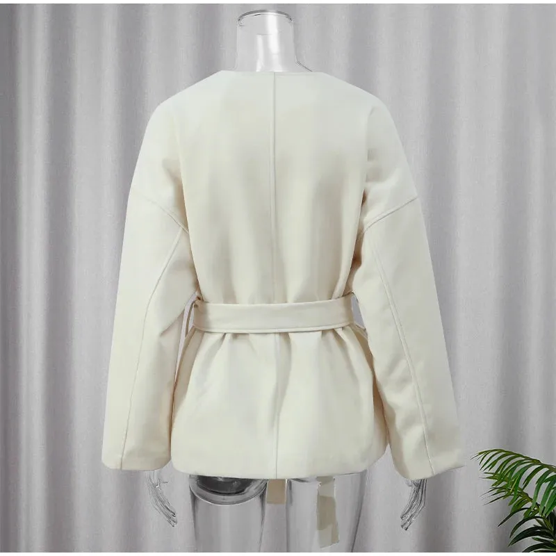 Chic Plain Cotton Lace-up Jacket
