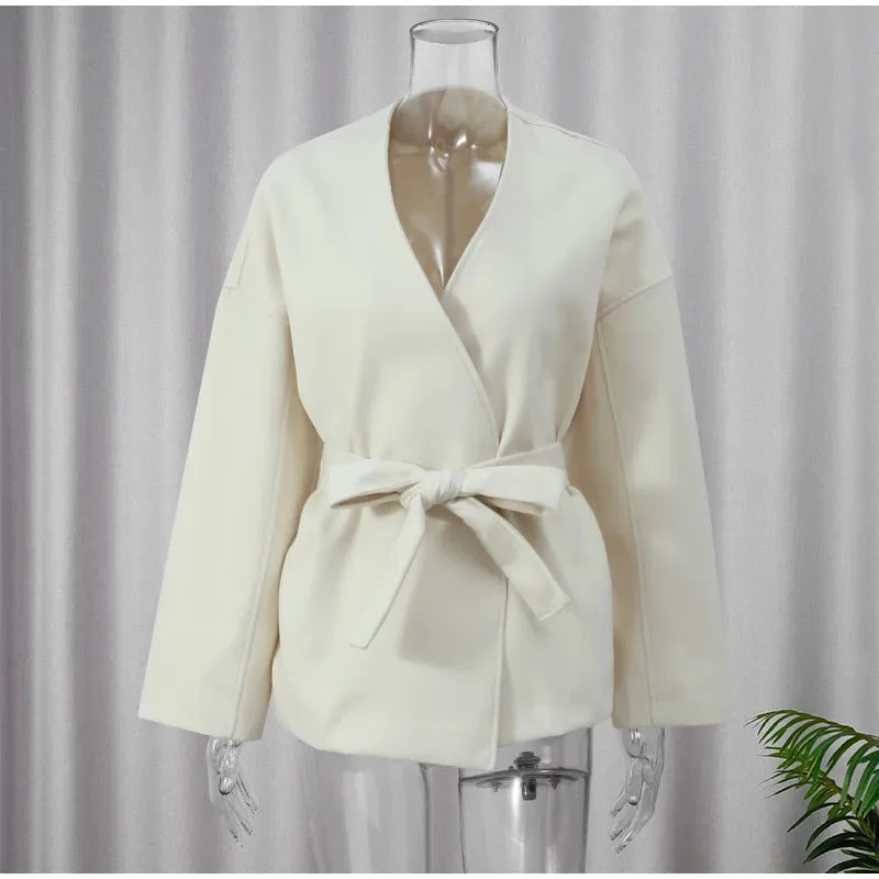 Chic Plain Cotton Lace-up Jacket