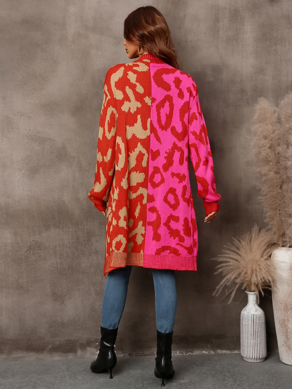 Classic Slouchy Women's Leopard Splicing Mid-length Sweaters