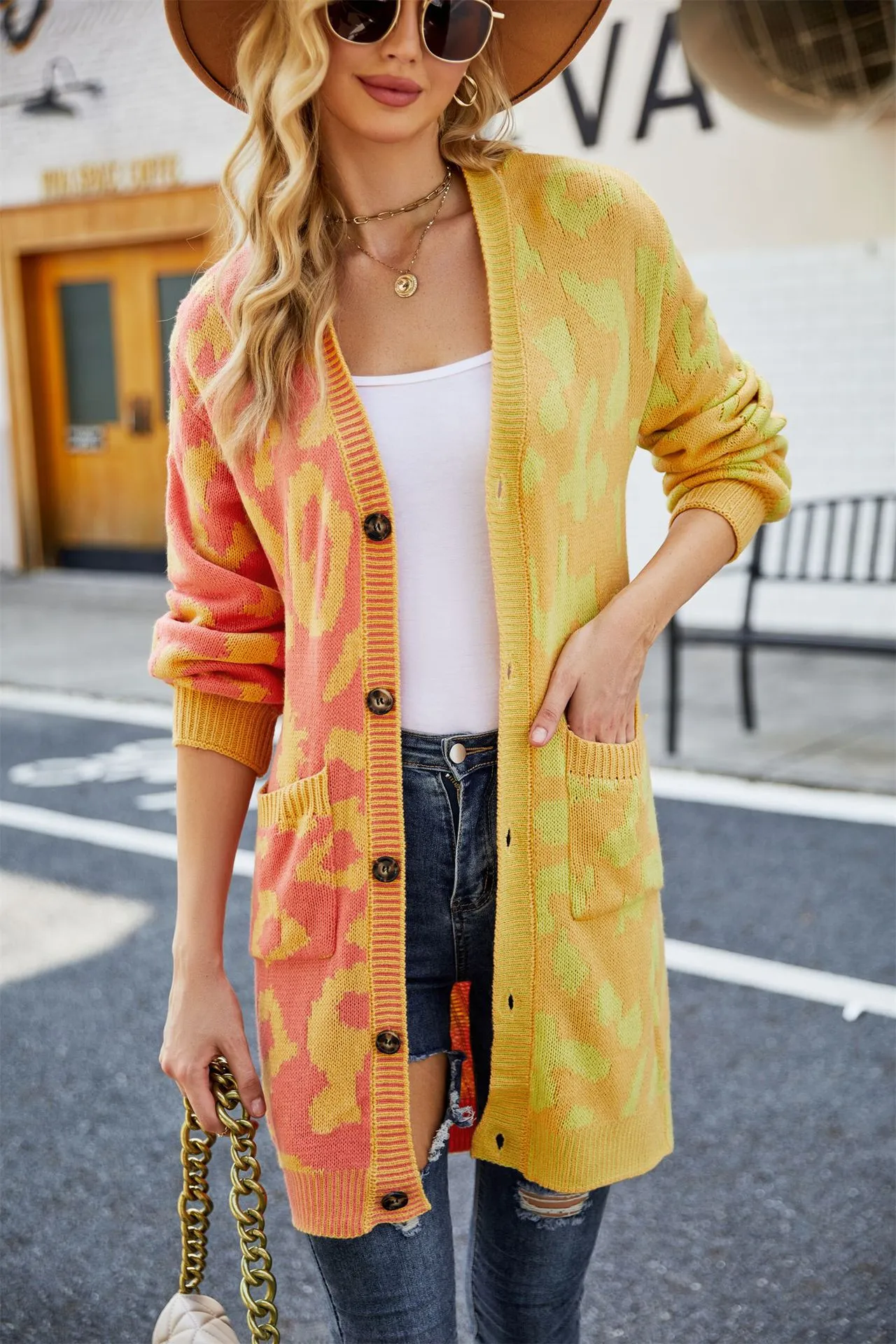 Classic Slouchy Women's Leopard Splicing Mid-length Sweaters