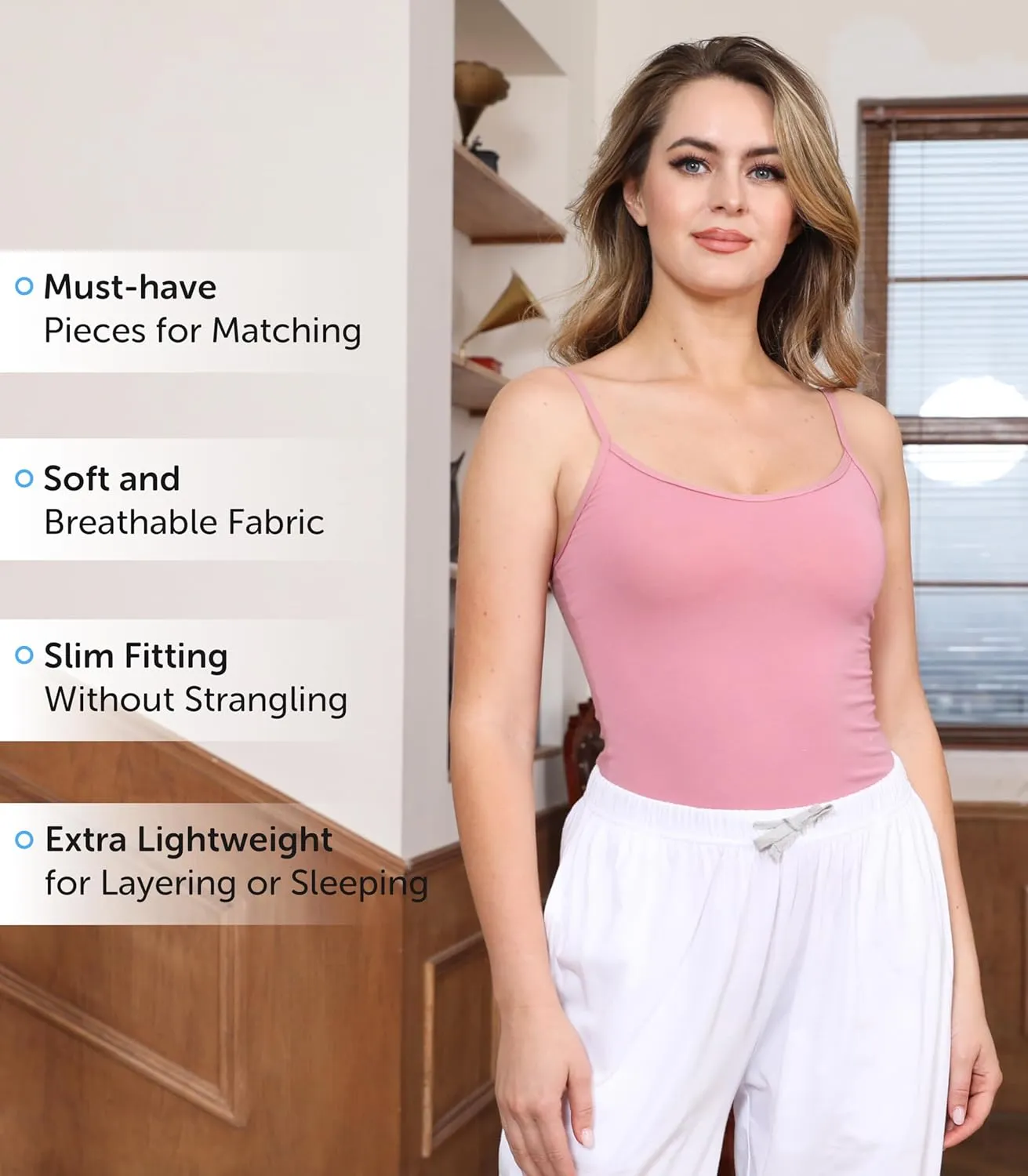 Comfneat Women's 4-Pack Slim-Fit Camisoles Cotton Adjustable Spaghetti Strap Top Underwear