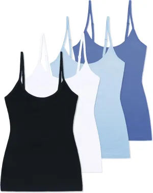 Comfneat Women's 4-Pack Slim-Fit Camisoles Cotton Adjustable Spaghetti Strap Top Underwear