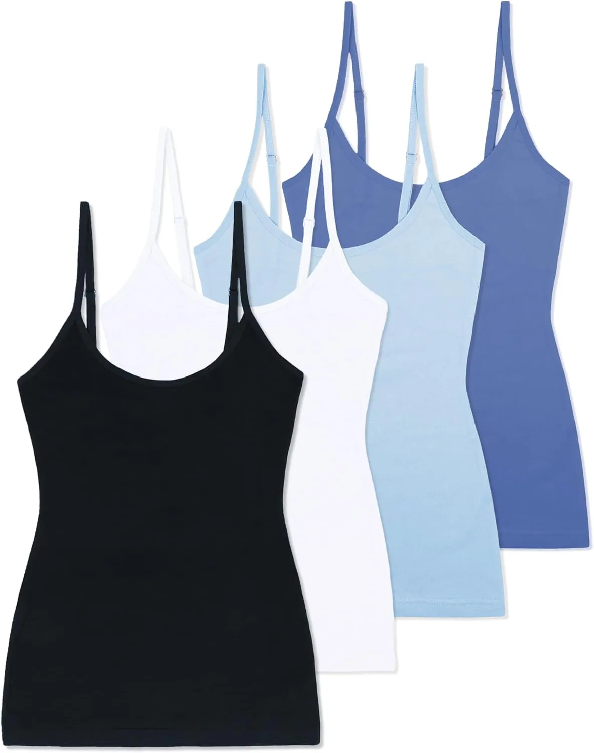 Comfneat Women's 4-Pack Slim-Fit Camisoles Cotton Adjustable Spaghetti Strap Top Underwear