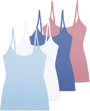 Comfneat Women's 4-Pack Slim-Fit Camisoles Cotton Adjustable Spaghetti Strap Top Underwear