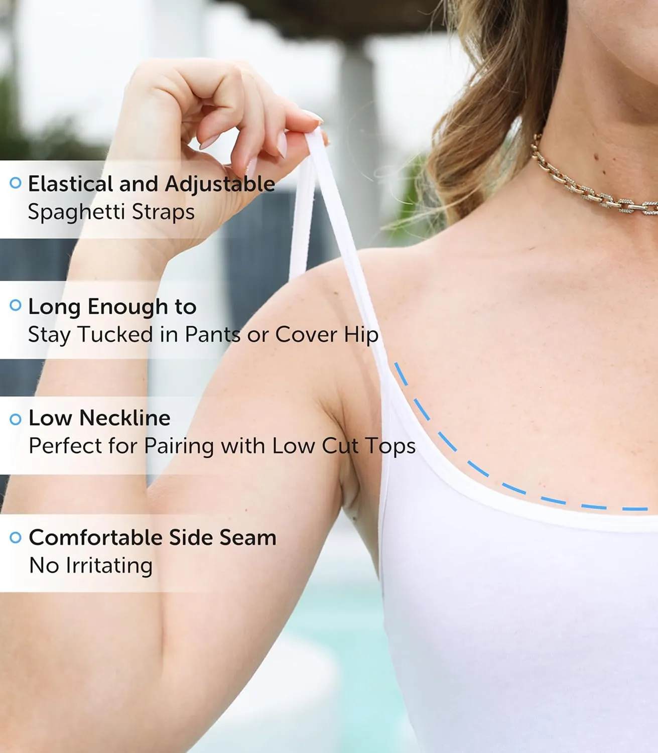 Comfneat Women's 4-Pack Slim-Fit Camisoles Cotton Adjustable Spaghetti Strap Top Underwear