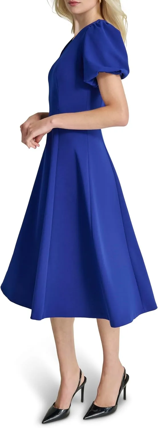 DKNY Women's Bubble Sleeve V-Neck Fit & Flare Mini Dress