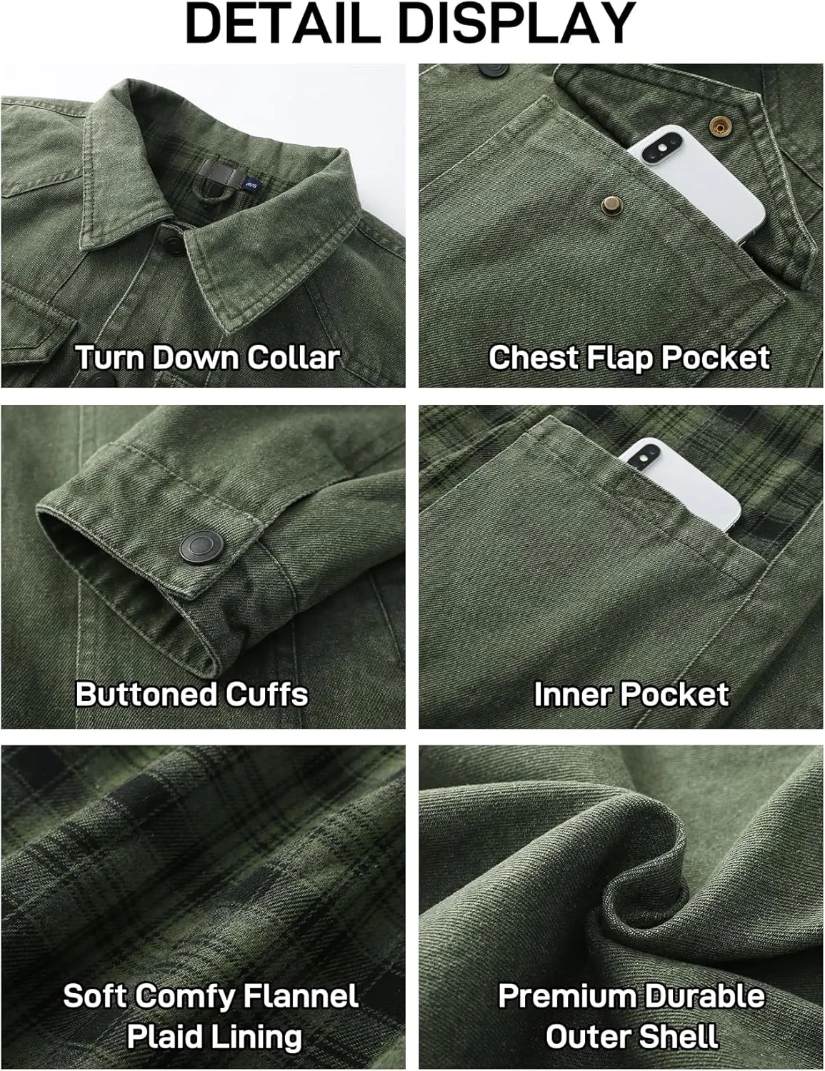 Flygo Mens Flannel Lined Denim Jacket Snap Cowboy Cut Western Classic Slim Fit Vintage Heavy Duty Jacket Trucker Coats