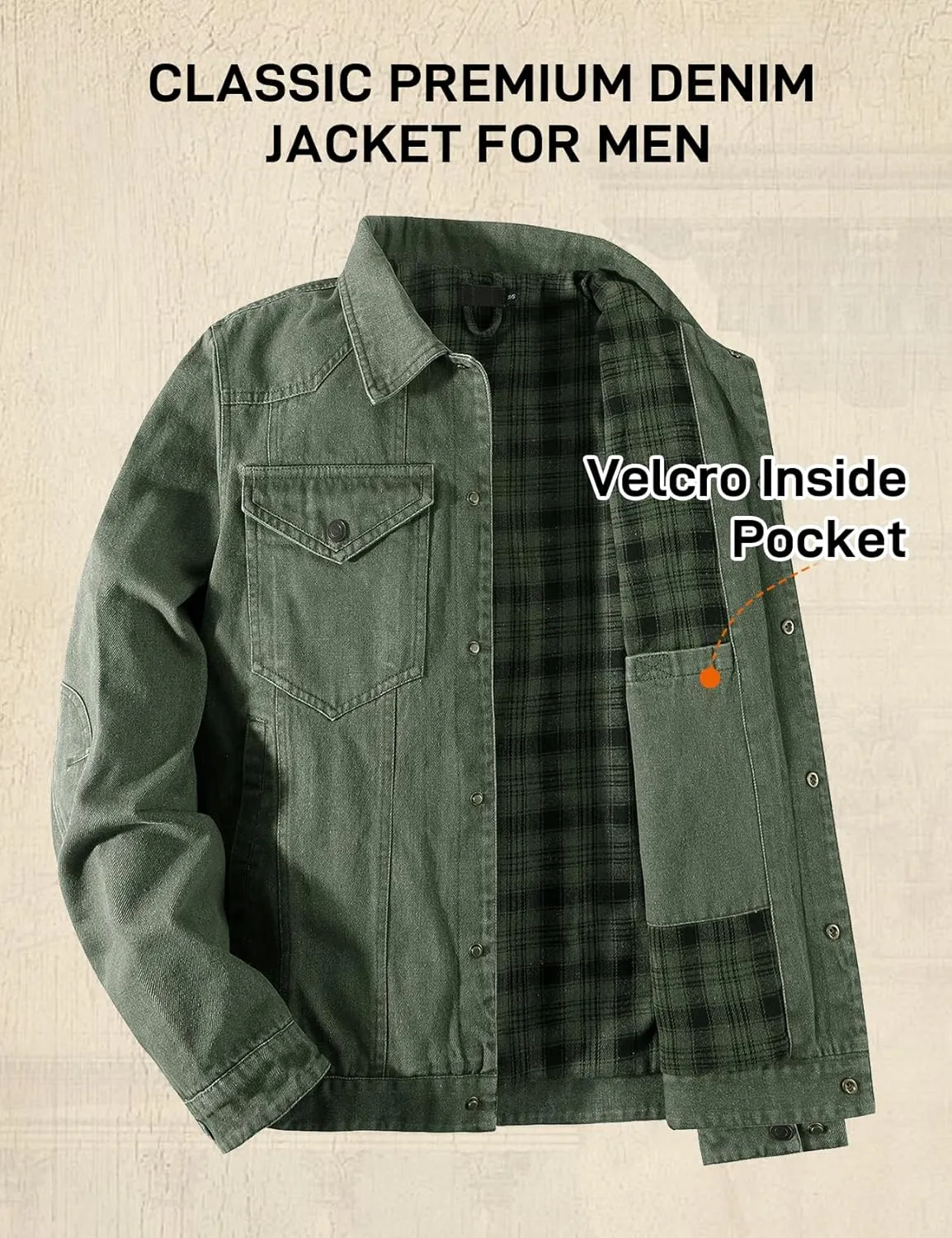 Flygo Mens Flannel Lined Denim Jacket Snap Cowboy Cut Western Classic Slim Fit Vintage Heavy Duty Jacket Trucker Coats