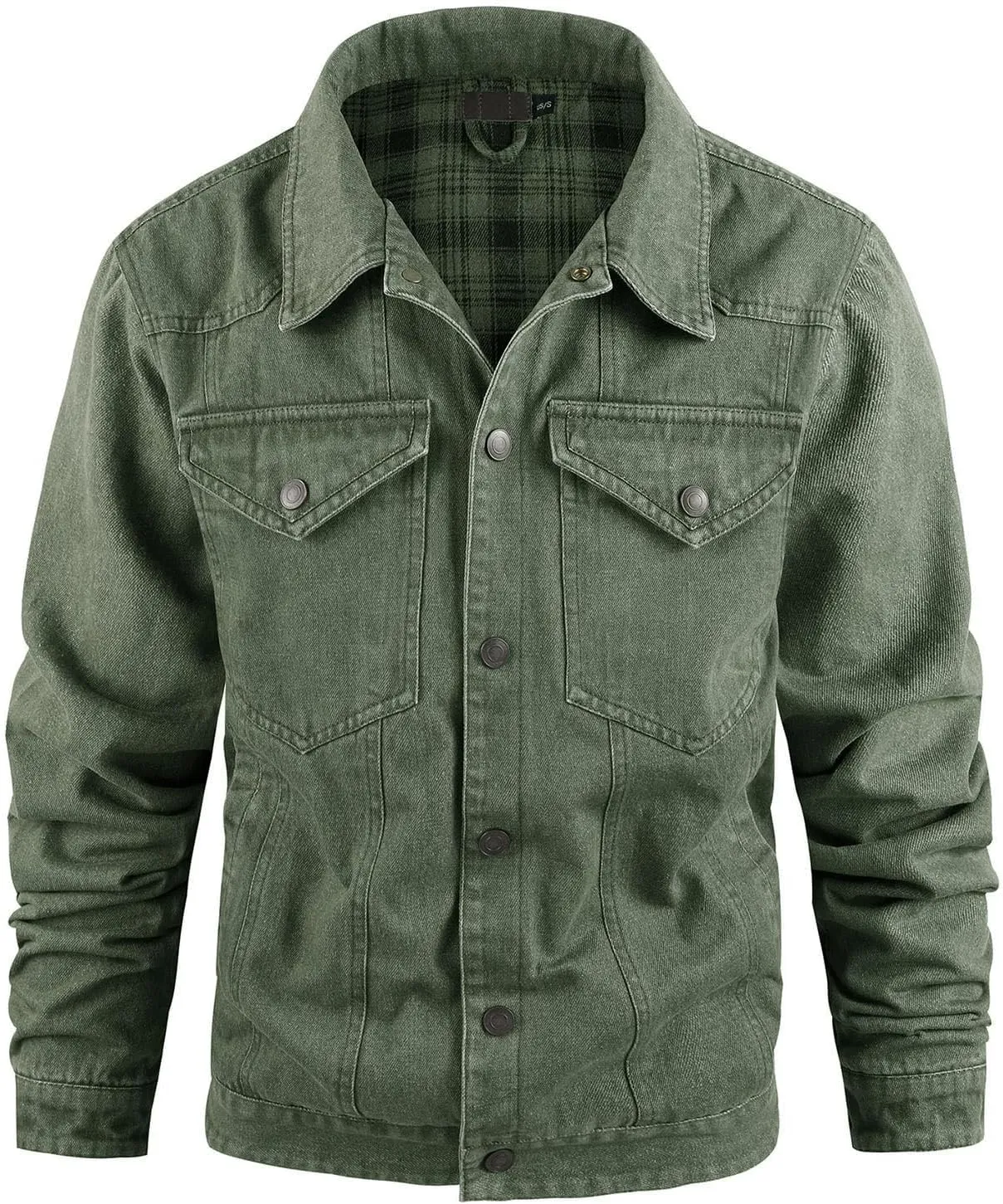 Flygo Mens Flannel Lined Denim Jacket Snap Cowboy Cut Western Classic Slim Fit Vintage Heavy Duty Jacket Trucker Coats