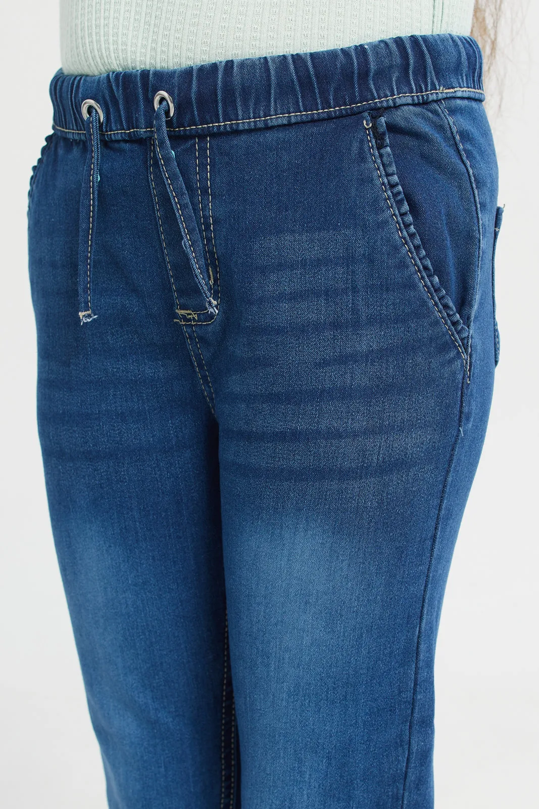 Girls Navy Pocket Jeggings