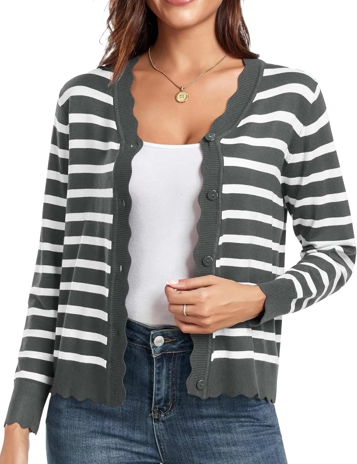 GRECERELLE Women's Long Sleeve V-Neck Button Down Cardigan Knit Shrugs Sweater