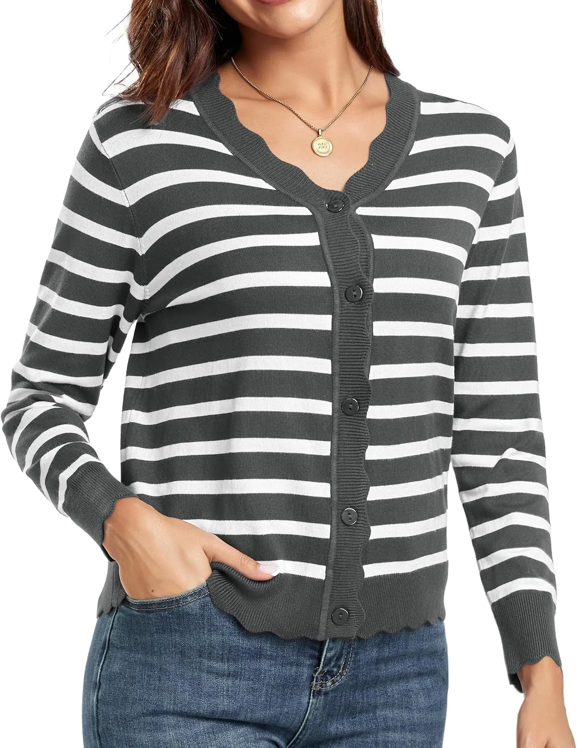 GRECERELLE Women's Long Sleeve V-Neck Button Down Cardigan Knit Shrugs Sweater