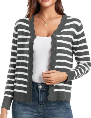 GRECERELLE Women's Long Sleeve V-Neck Button Down Cardigan Knit Shrugs Sweater