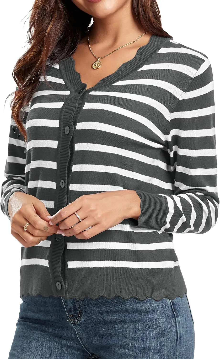 GRECERELLE Women's Long Sleeve V-Neck Button Down Cardigan Knit Shrugs Sweater
