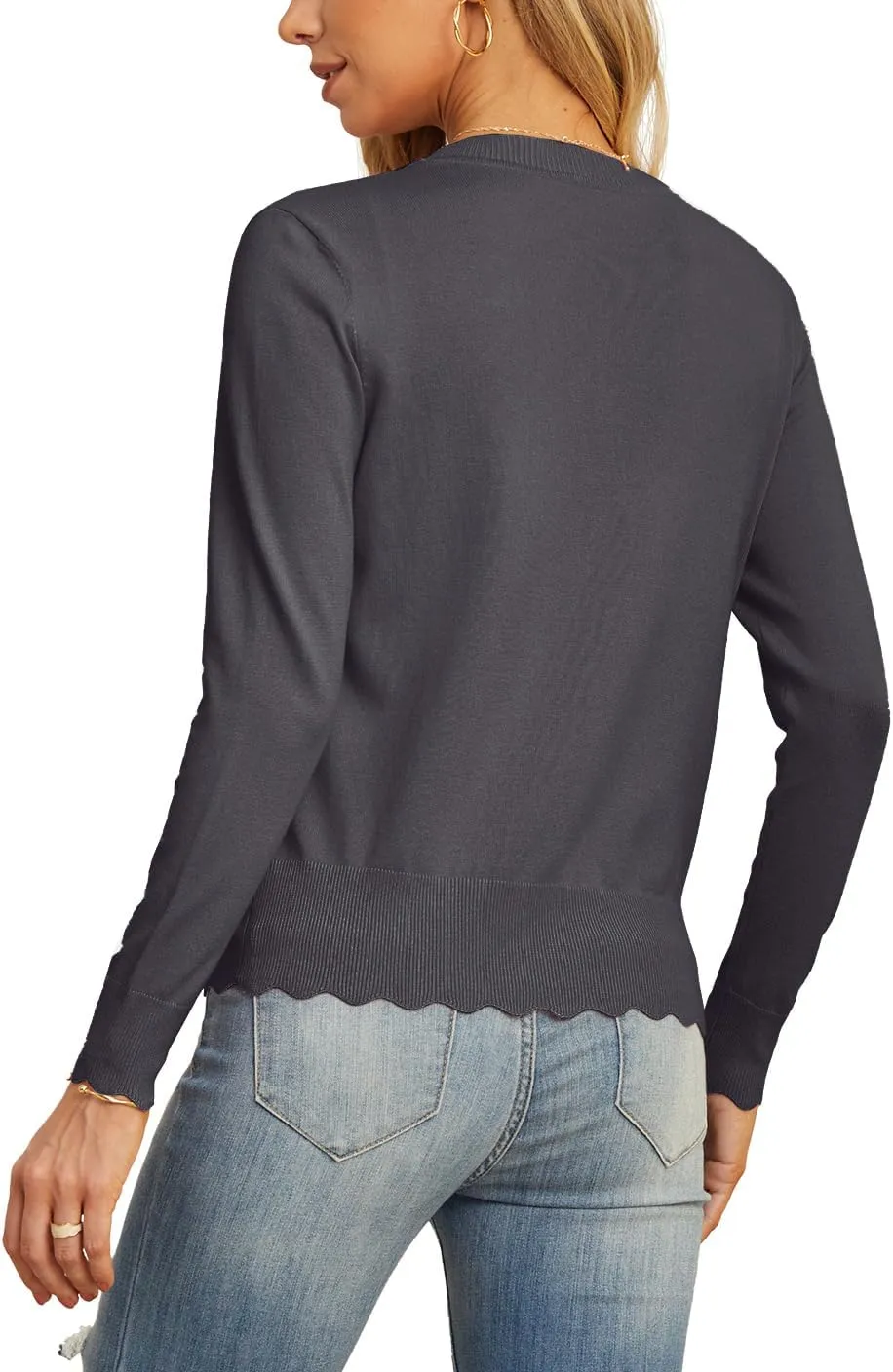 GRECERELLE Women's Long Sleeve V-Neck Button Down Cardigan Knit Shrugs Sweater