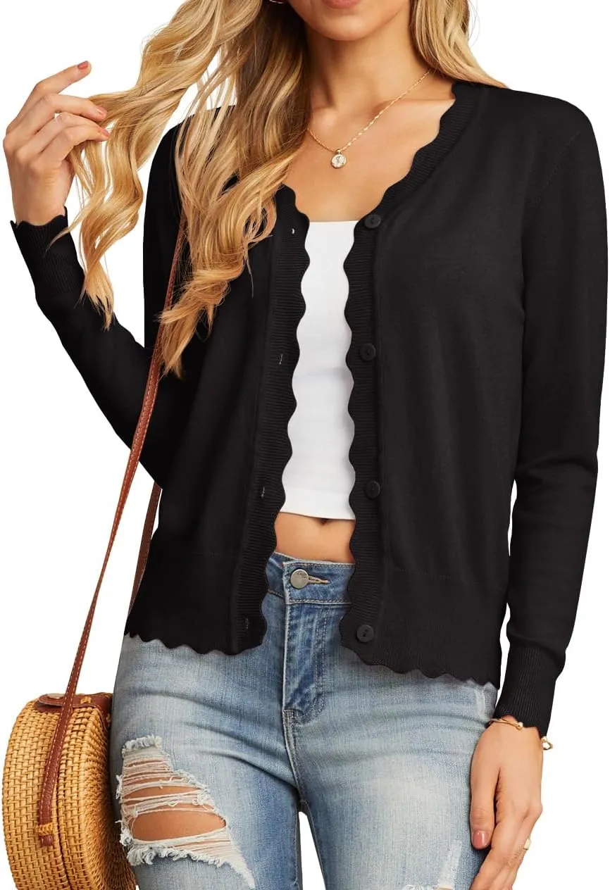 GRECERELLE Women's Long Sleeve V-Neck Button Down Cardigan Knit Shrugs Sweater