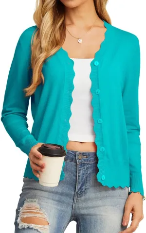 GRECERELLE Women's Long Sleeve V-Neck Button Down Cardigan Knit Shrugs Sweater