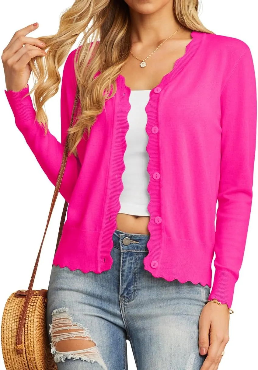 GRECERELLE Women's Long Sleeve V-Neck Button Down Cardigan Knit Shrugs Sweater
