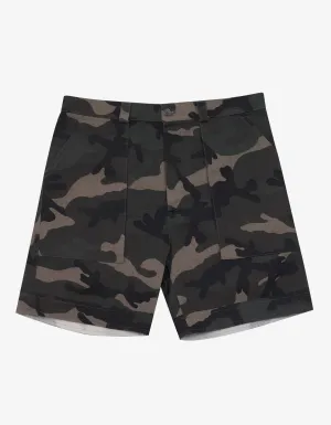 Green Camouflage Print Chino Shorts
