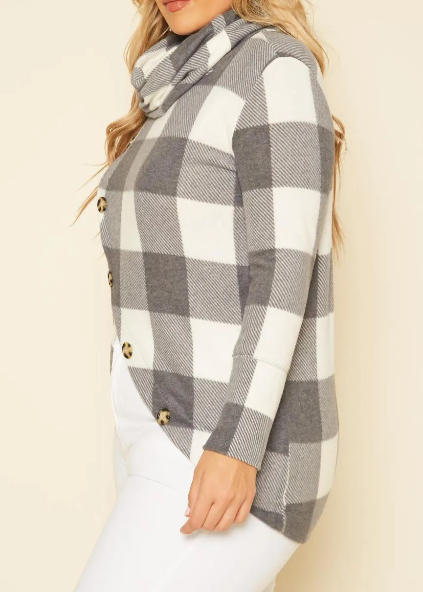 Hi Curvy Plus Size Women Plaid Print Funnel Neck Sweater