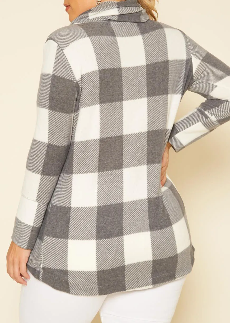 Hi Curvy Plus Size Women Plaid Print Funnel Neck Sweater