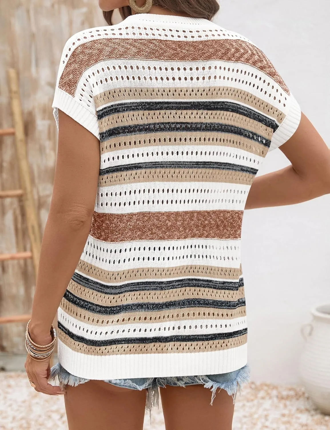Ivicoer Womens Summer Tops Crochet Cap Sleeve Sweater Hollow Out Beach Vacation Clothes Trendy 2025