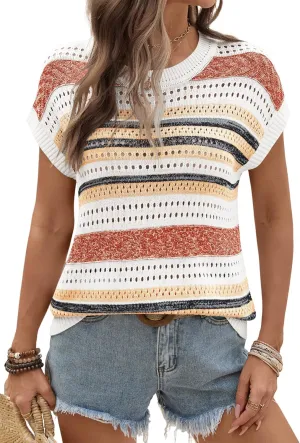 Ivicoer Womens Summer Tops Crochet Cap Sleeve Sweater Hollow Out Beach Vacation Clothes Trendy 2025