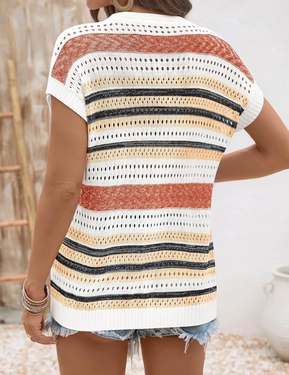 Ivicoer Womens Summer Tops Crochet Cap Sleeve Sweater Hollow Out Beach Vacation Clothes Trendy 2025