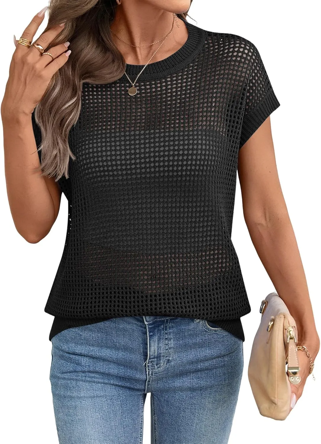 Ivicoer Womens Summer Tops Crochet Cap Sleeve Sweater Hollow Out Beach Vacation Clothes Trendy 2025