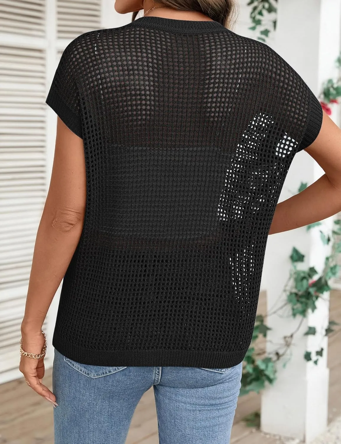 Ivicoer Womens Summer Tops Crochet Cap Sleeve Sweater Hollow Out Beach Vacation Clothes Trendy 2025