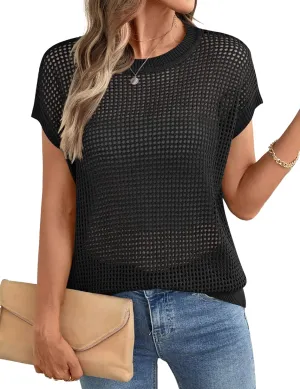 Ivicoer Womens Summer Tops Crochet Cap Sleeve Sweater Hollow Out Beach Vacation Clothes Trendy 2025