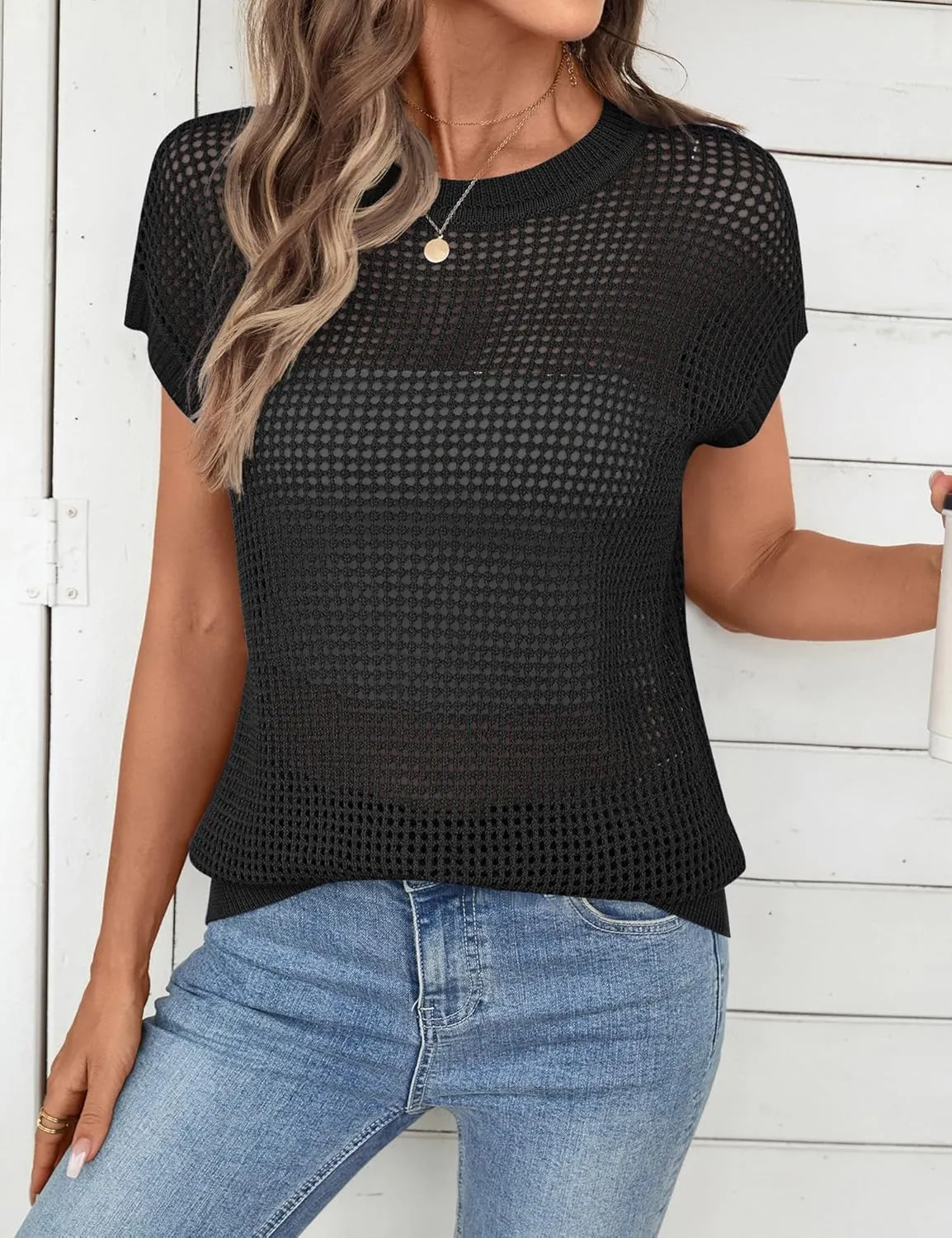 Ivicoer Womens Summer Tops Crochet Cap Sleeve Sweater Hollow Out Beach Vacation Clothes Trendy 2025