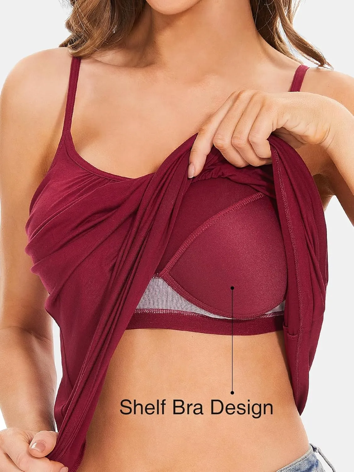 Kniffi Womens Camisole Tank Top Built in Bra Cami Pleated Loose Fit Camisole Adjustable Strap S-XXXXL