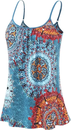 Kniffi Womens Camisole Tank Top Built in Bra Cami Pleated Loose Fit Camisole Adjustable Strap S-XXXXL