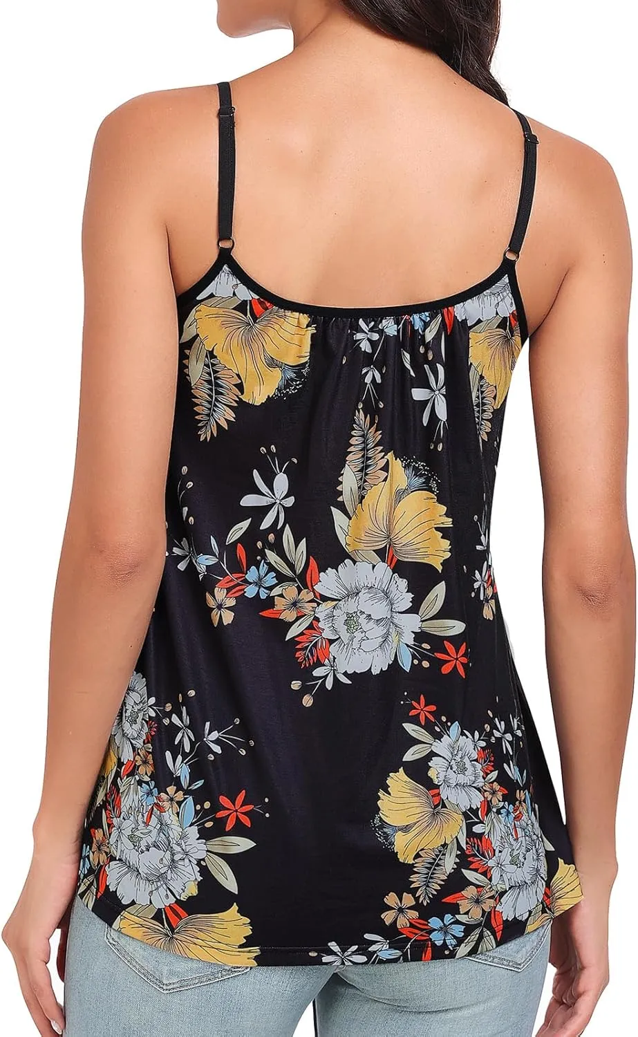 Kniffi Womens Camisole Tank Top Built in Bra Cami Pleated Loose Fit Camisole Adjustable Strap S-XXXXL