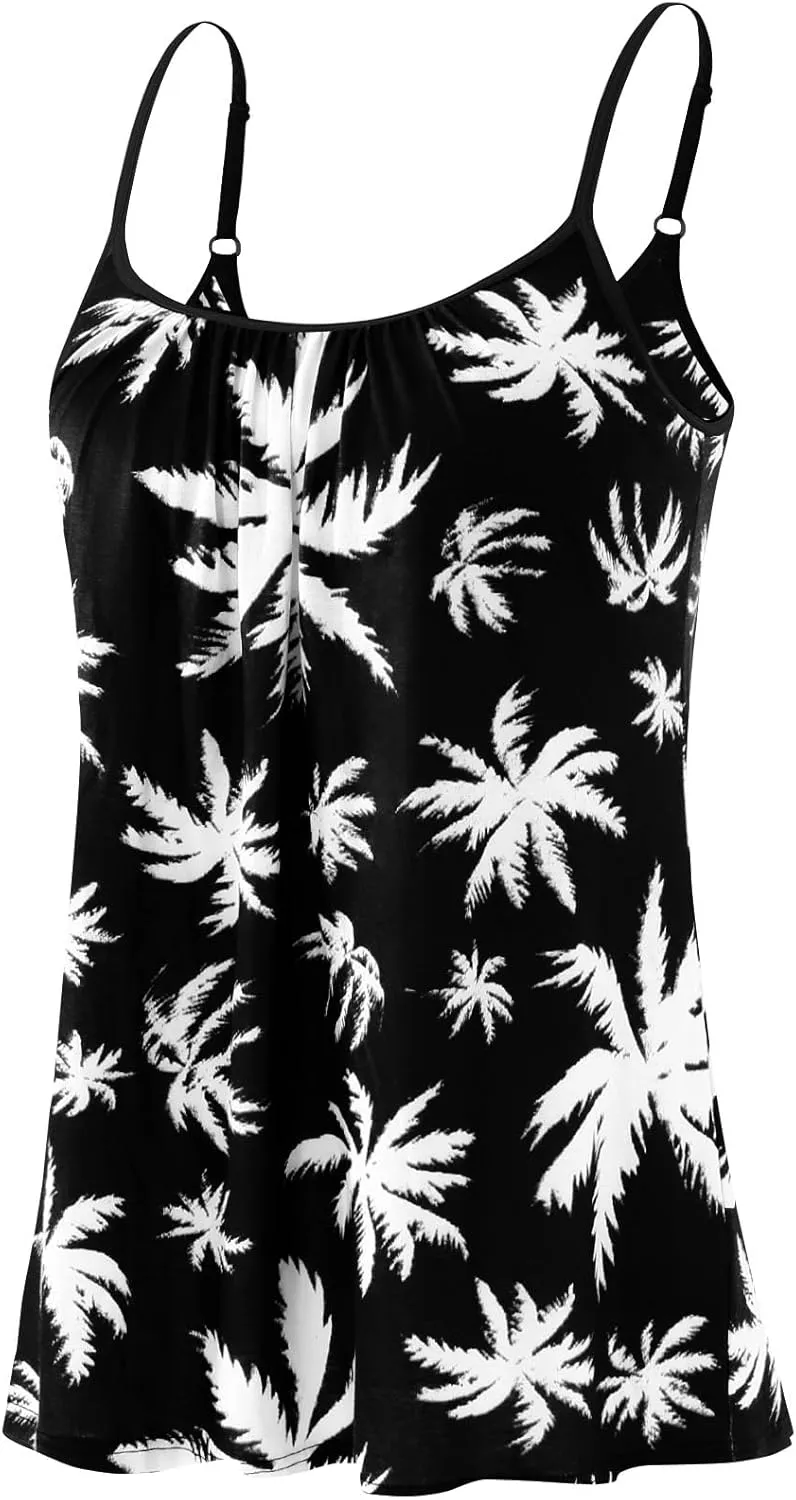 Kniffi Womens Camisole Tank Top Built in Bra Cami Pleated Loose Fit Camisole Adjustable Strap S-XXXXL