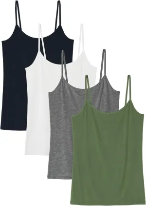 Knuffnee Women Camisoles Spaghetti Strap Tank Top Basic Cami Undershirt 4 Pack