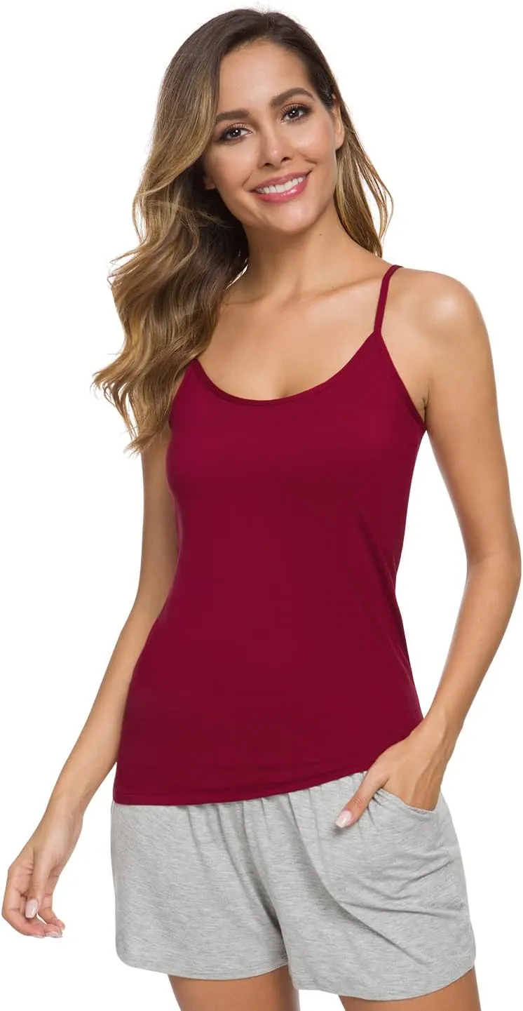 Knuffnee Women Camisoles Spaghetti Strap Tank Top Basic Cami Undershirt 4 Pack