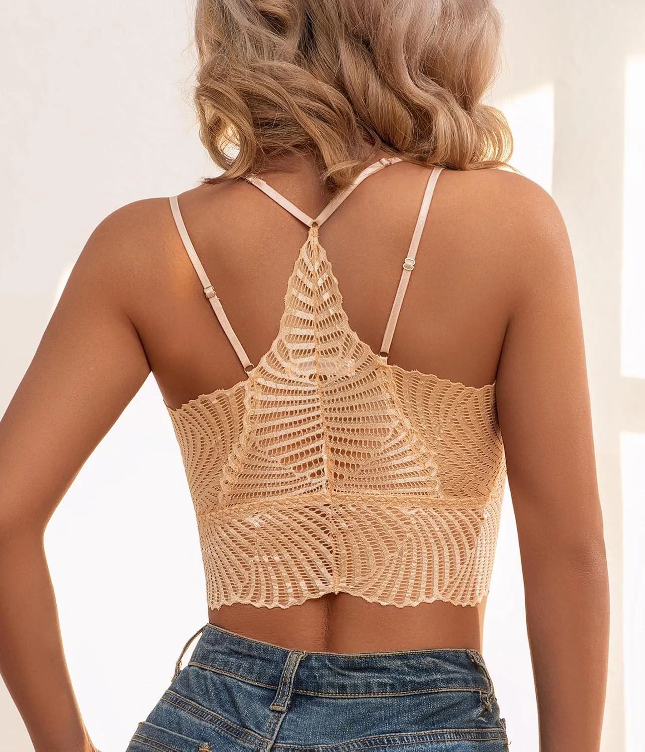 Lace Bralette for Women V Neck Camisoles Racerback Adjustable Strap Crop Top