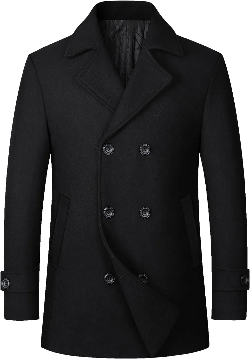 Litteking Men's Winter Coat Wool Trench Peacoat Classic Notched Collar Overcoat Double Breasted Top Jacket